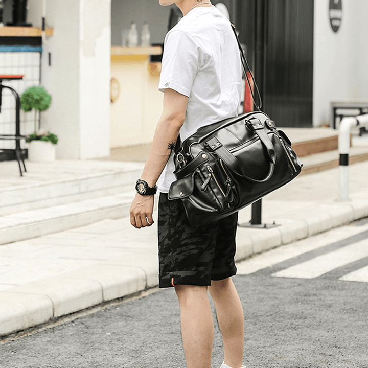 Men PU Leather Outdoor Casual Traveling Large Capacity Bag - MRSLM