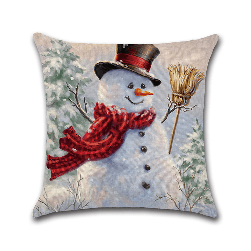 Christmas Snowman Printing Cotton Linen Cushion Cover Home Decorative Pillow Case - MRSLM