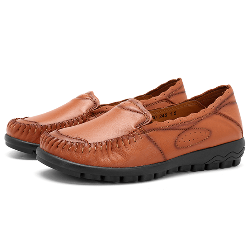 Genuine Leather Women Comfy Casual Flat Loafers - MRSLM