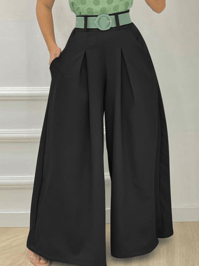 Daily Stylish Solid Wide Leg Loose Casual Side Pockets Pants for Women - MRSLM