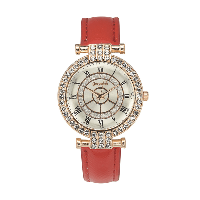 Deffrun Leather Band Women Wrist Watch Casual Style Crystal Quartz Watch - MRSLM