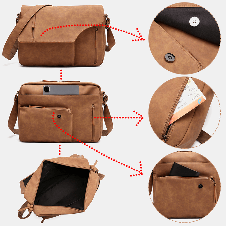 Ekphero Men Multifunction Vintage Multi-Pockets Versatile Casual Crossbody Bag Shoulder Bag - MRSLM