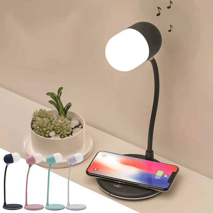 Bluetooth Speaker Wireless Charger Table Lamp Universal Fast Charging Adjustable Brightness LED Portable Desk Lamp Wireless Charger - MRSLM