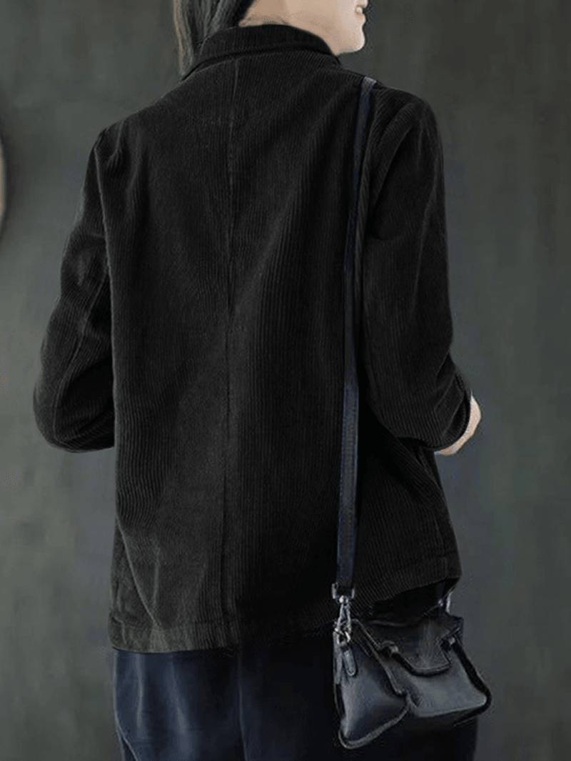 Women Corduroy Solid Korean Style Button down Front Pockets Coats - MRSLM