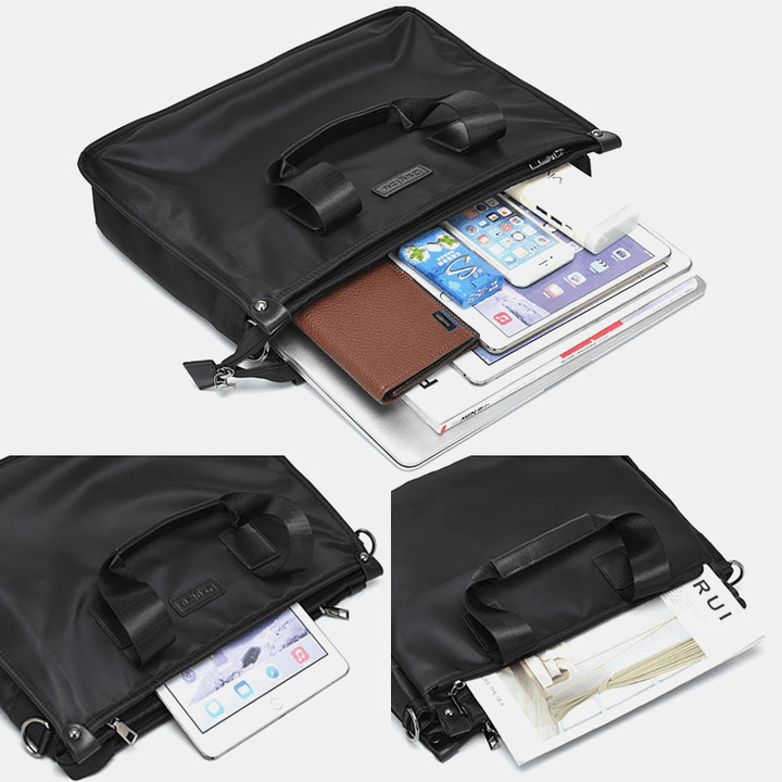Men Nylon Waterproof 14 Inch Laptop Bag Multi-Layers Briefcases Handbag Crossbody Bag - MRSLM