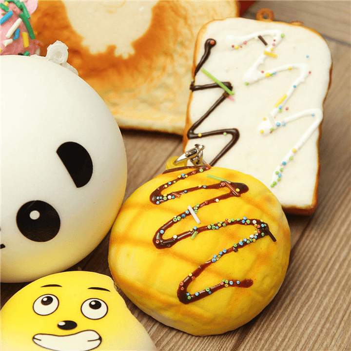 18PCS Squishy Christmas Gift Decor Panda Cup Cake Toasts Buns Donuts Random Soft Cell Phone Straps - MRSLM