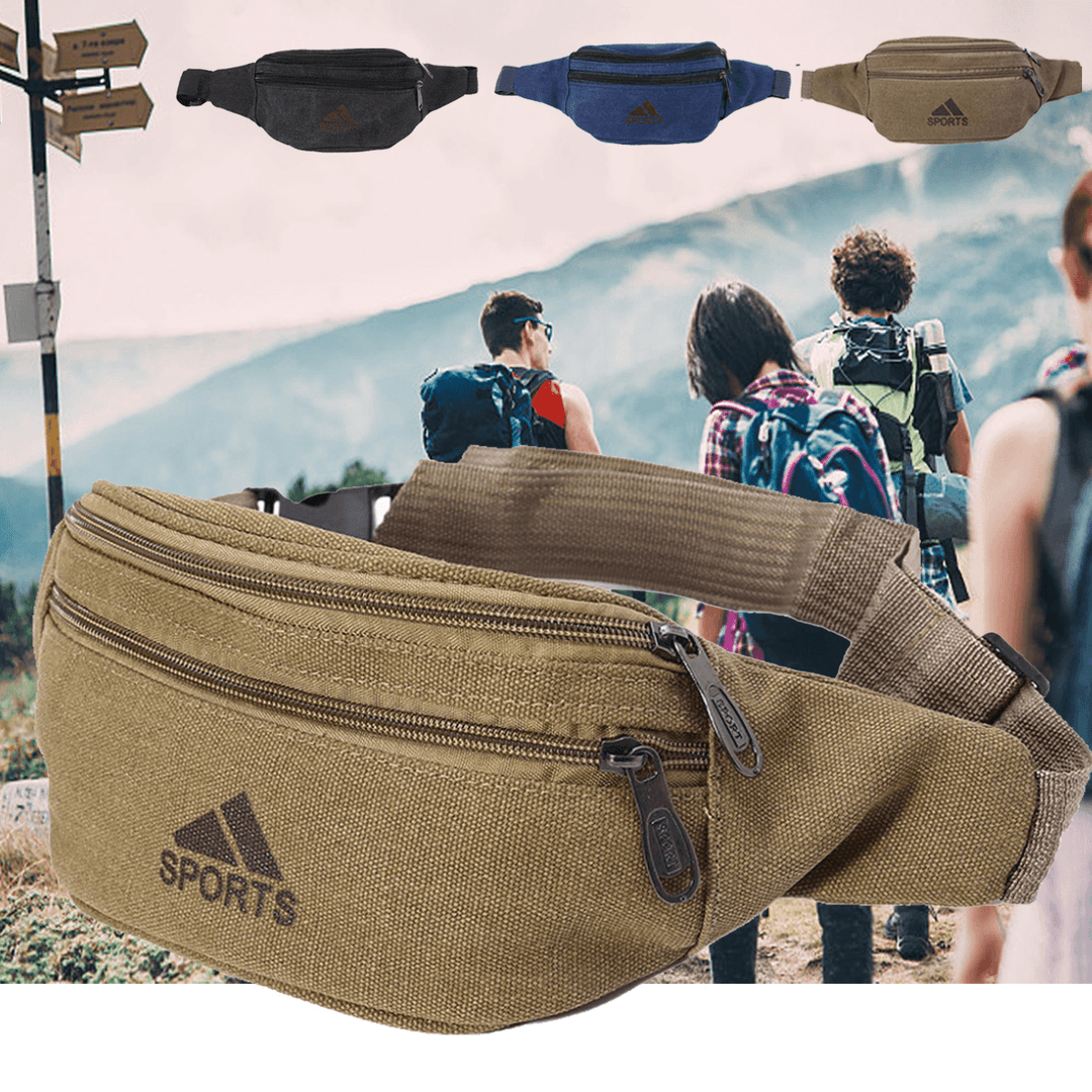 Men Canvas Waist Bag Outdoor Camping Hiking Traveling Sports Bag Storage Bag - MRSLM