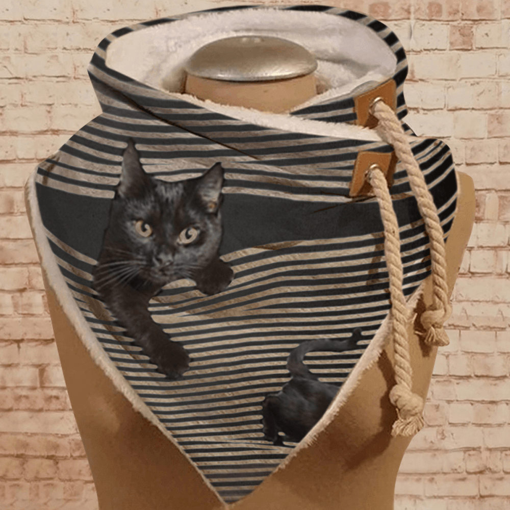 Women Cute Cartoon Cat Stripe Pattern Soft Personality Neck Protection Keep Warm Scarf - MRSLM