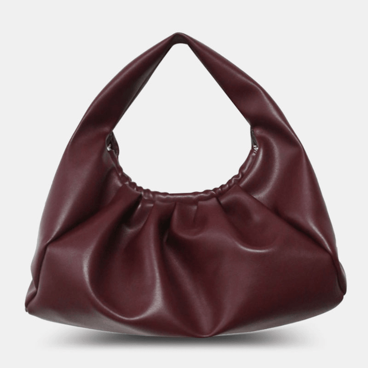 Women PU Leather Cloud Shape Open Large Capacity Ruched Bag Shoulder Bag Handbag - MRSLM