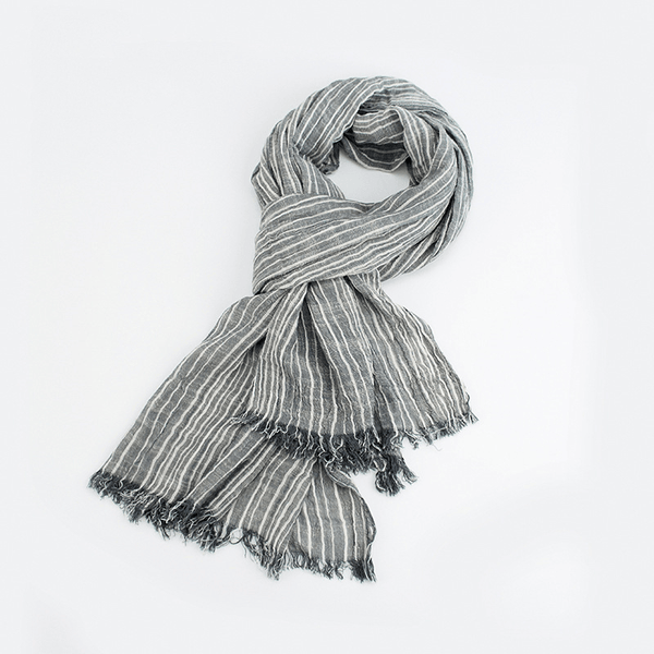 Cotton and Linen Scarf Japanese Literary Style Striped Fringed Drape - MRSLM