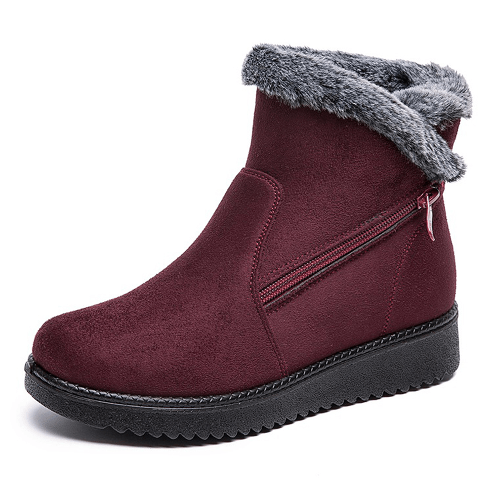 Women Warm Lined Size Zipper Solid Color Ankle Snow Boots - MRSLM