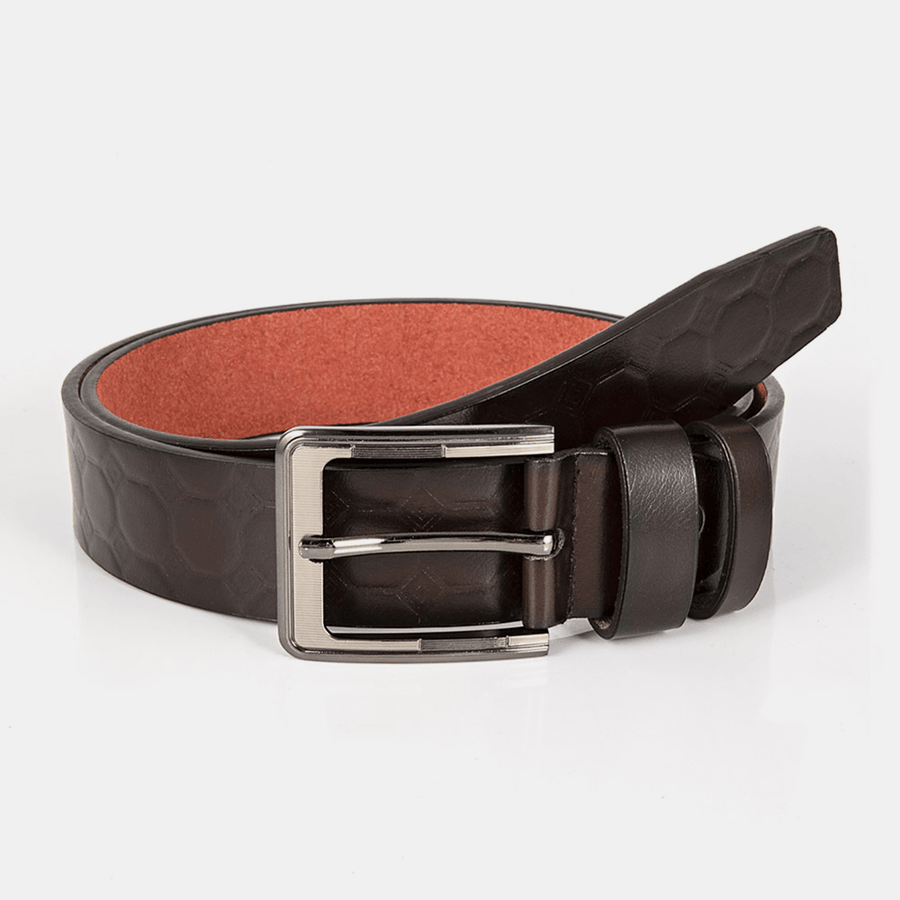 Men Polygonal Dark Pattern Square Pin Buckle Business Casual Leather Belt - MRSLM
