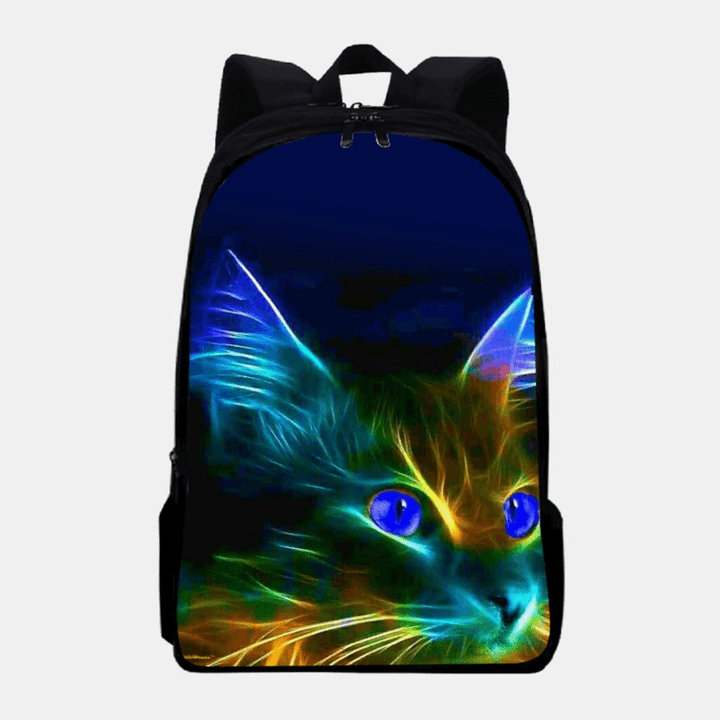 Unisex Oxford Fluorescence Luminous Cat Pattern Large Capacity School Bag Backpack - MRSLM