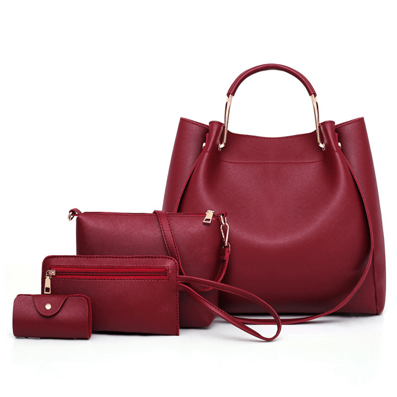 Women Plain Faux Leather Four-Piece Set Handbag - MRSLM