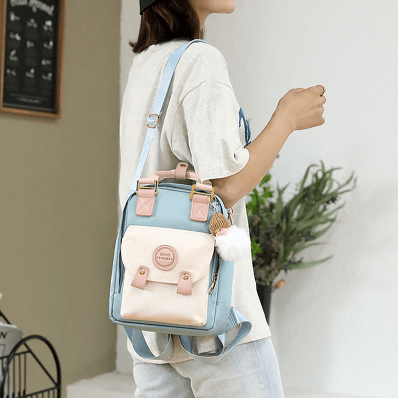 Women Color Matching Large Capacity Backpack Mini Waterproof Breathable Wear-Resistant Dual-Use Shoulder Bag Handbag - MRSLM