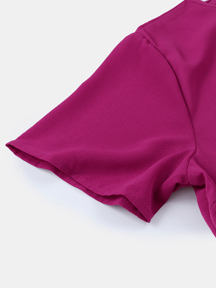 Women Solid Color O-Neck Bandage Short Sleeve Mini Dress - MRSLM