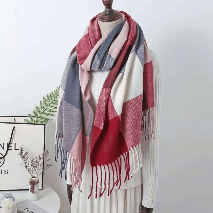 Cashmere Check Scarf Mid-Length Thick Warmth Tassel Shawl - MRSLM