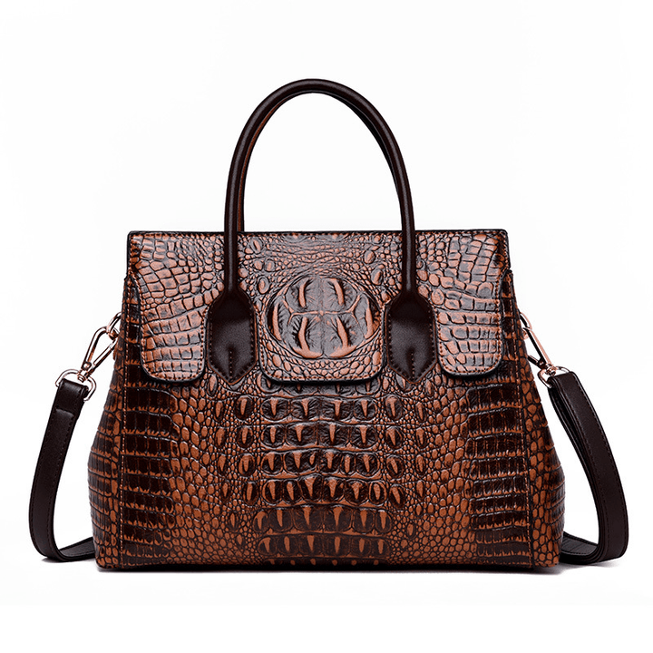 Women Retro Crocodile Pattern Handbag Faux Leather Crossbody Bag - MRSLM