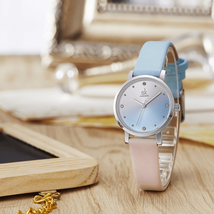 SHENGKE SK K8029 Fashion Color Gradient Leather Strap Luxury Women Crystal Dial Quartz Watch - MRSLM