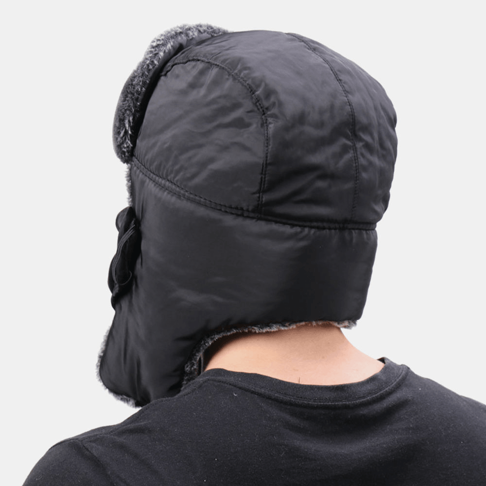 Men Solid Soviet Badge Windproof Trapper Hat Outdoor Thicken Ear Protection Warm Russian Hat Ushanka Hat - MRSLM