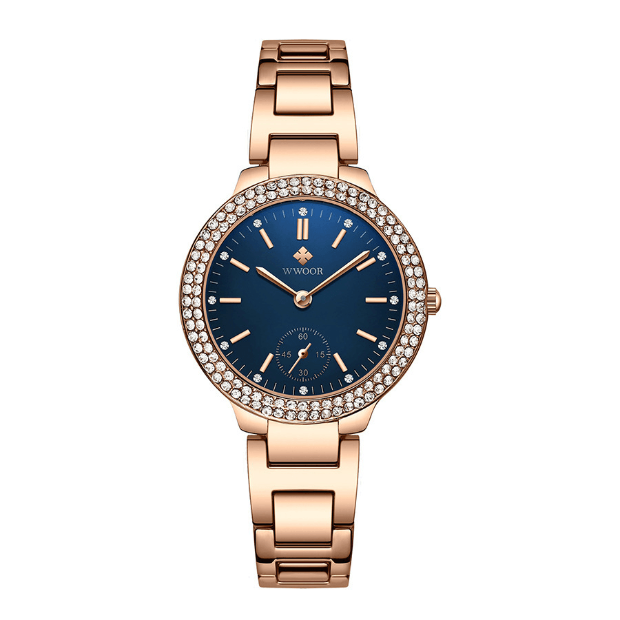 WWOOR 8854 Crystal Casual Style Ladies Wrist Watch Stainless Steel Band Quartz Watches - MRSLM