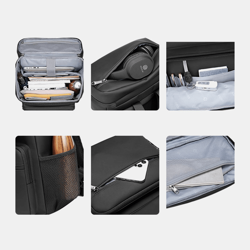 Men Polyester Large-Capacity Multi-Pocket Waterproof Backpack Fashion Breathable 15.6 Inch Laptop Bag - MRSLM