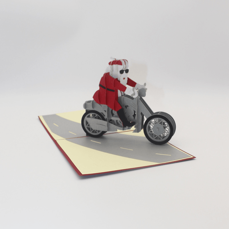 Christmas 3D Motorcycle Santa Claus Pop up Greeting Card Christmas Gifts Party Greeting Card - MRSLM