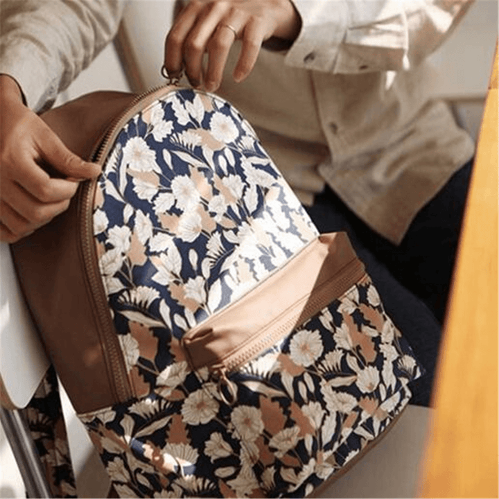 Women Flamingo Cartoon Printing Backpack Floral Casual Girl School Bag - MRSLM