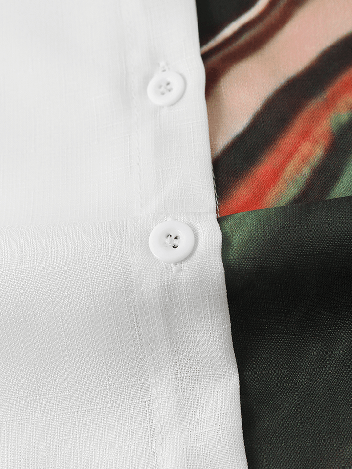Women Landscape Printed Patchwork Long Sleeve Lapel Casual Button up Shirt - MRSLM