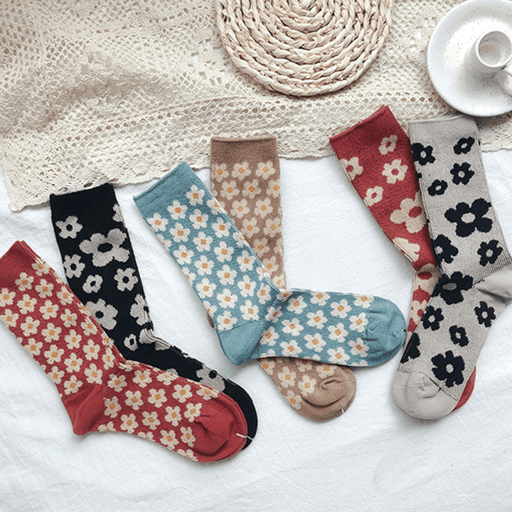 Women Cotton British Style Retro Floral Pattern Warm Casual Tube Socks - MRSLM