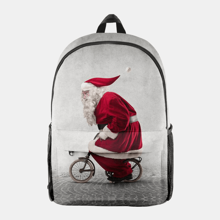 Women Christmas Festive Three-Dimensional Elk Santa Claus Print Casual Universal School Bag Backpack - MRSLM