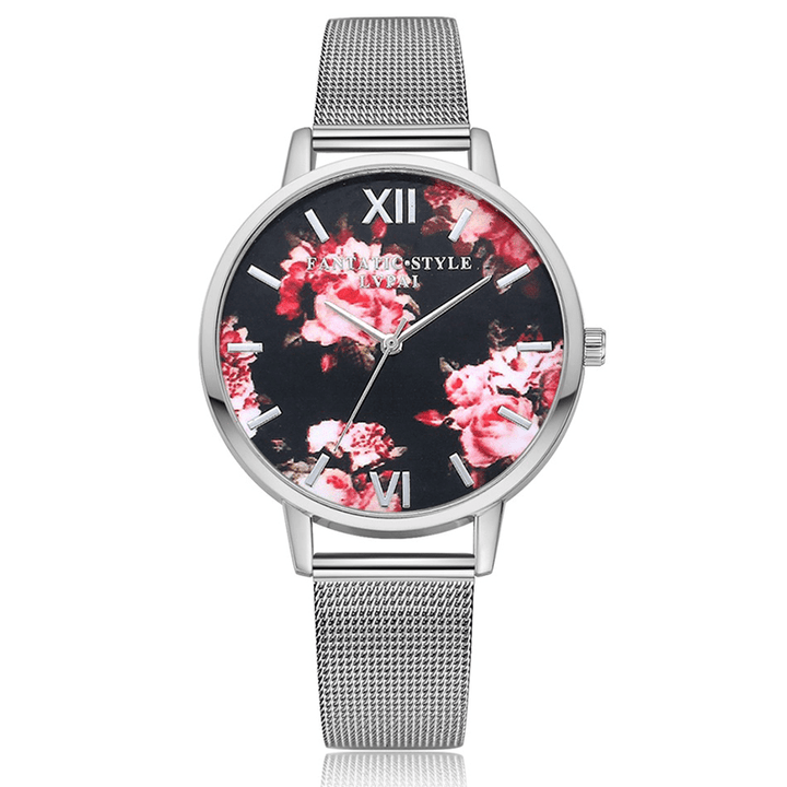 LVPAI Mesh Steel Band Casual Style Ladies Wrist Watch Flower Elegant Design Quartz Watch - MRSLM