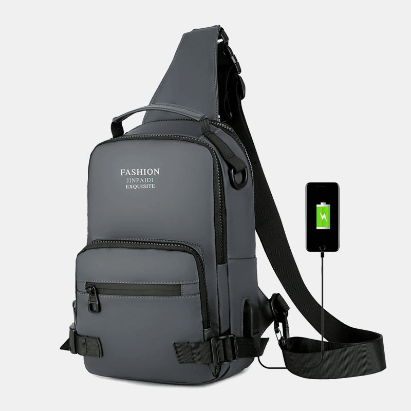 Men Multi-Layers Space Business Solid Shoulder Bag Crossbody Bag Chest Bag with USB Charging - MRSLM