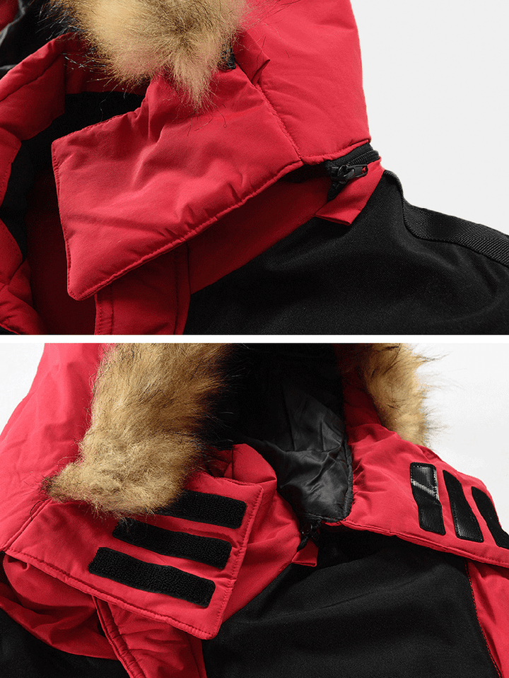 Mens Winter Thicken Multi-Pocket Zipper Fur Hooded Warm down Coat - MRSLM