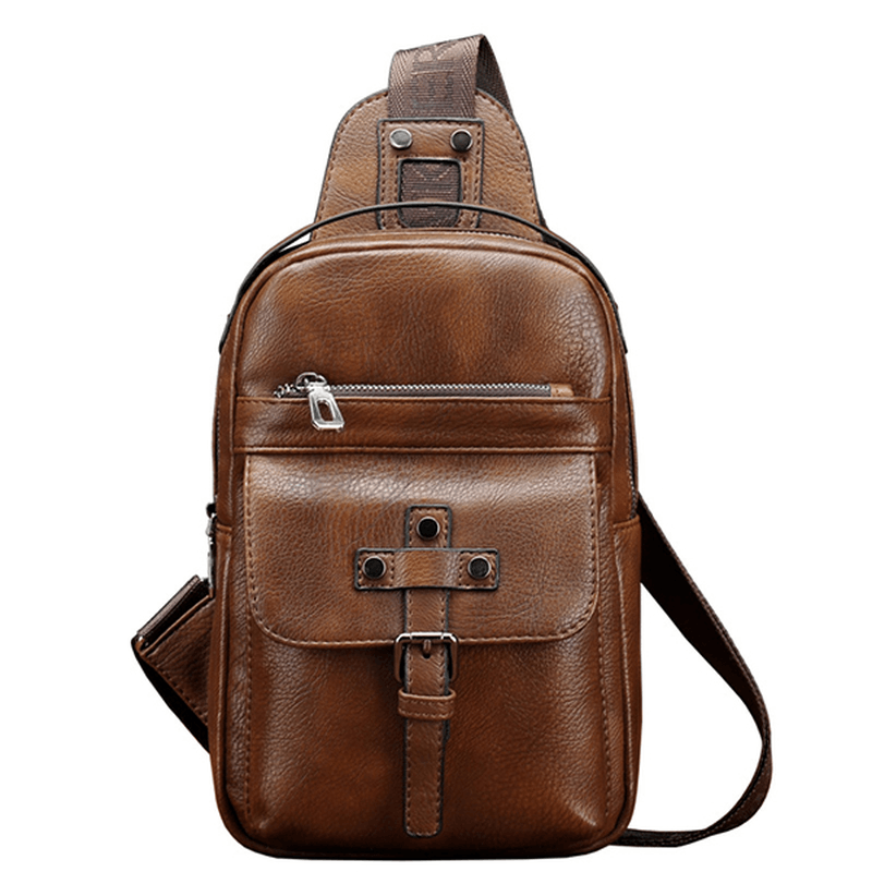 Men PU Leather Business Casual Chest Bag Crossbody Shoulder Bag for Leisure - MRSLM