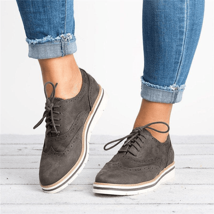 Women plus Size Brogue Lace up Soft Lace up Casual Oxford Loafers - MRSLM