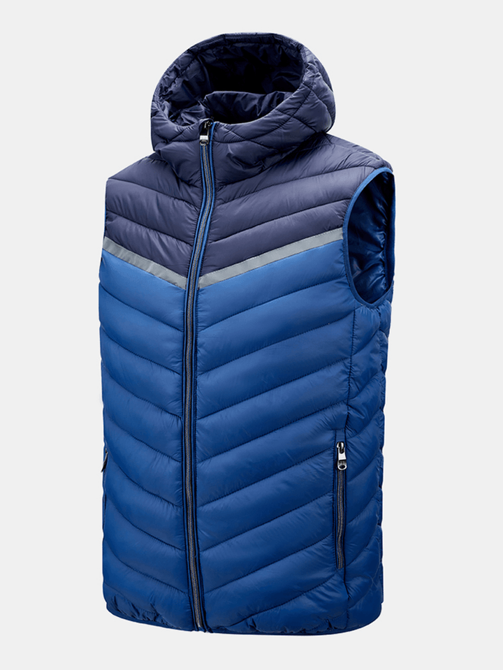 Mens Patchwork Zip up Quilted Casual Padded Hooded Vests with Pocket - MRSLM