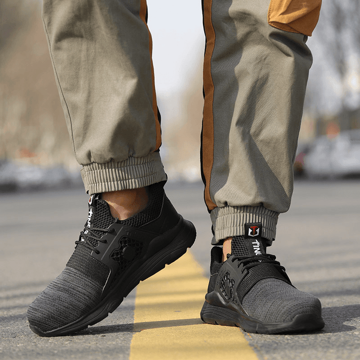 Men Breathable Fabric Splicing Non Slip Soft Sole Sports Casual Labor Safety Shoes - MRSLM