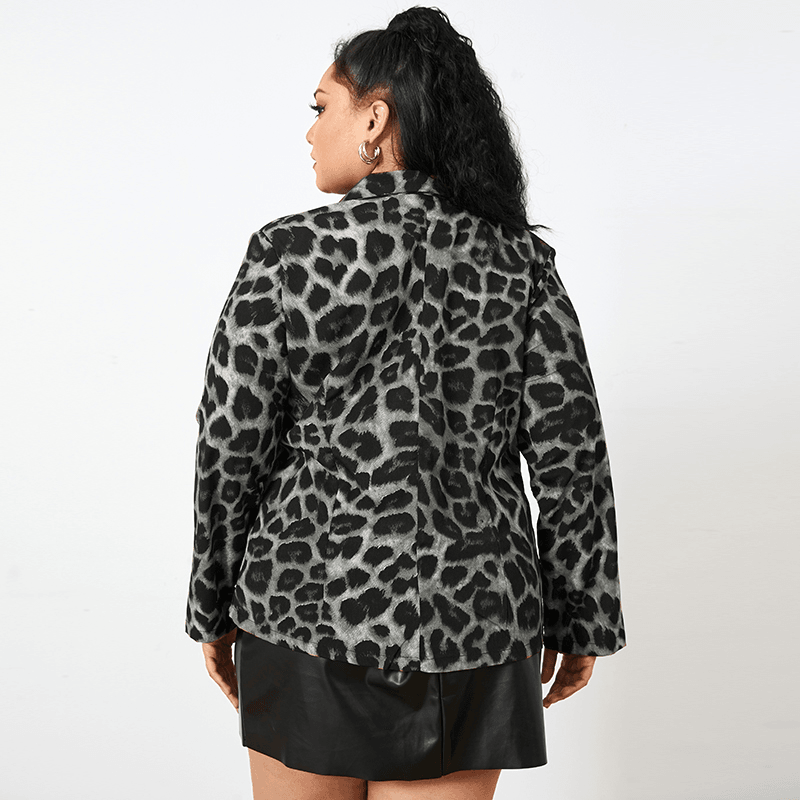 Leopard Print Blazer Loose Suit for Women with Shoulder Pad - MRSLM