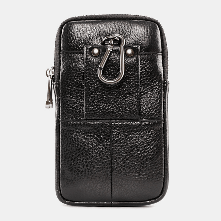 Men Genuine Leather Retro Business 6.3 Inch Phone Bag Hanging Waist Bag with Belt Loop - MRSLM