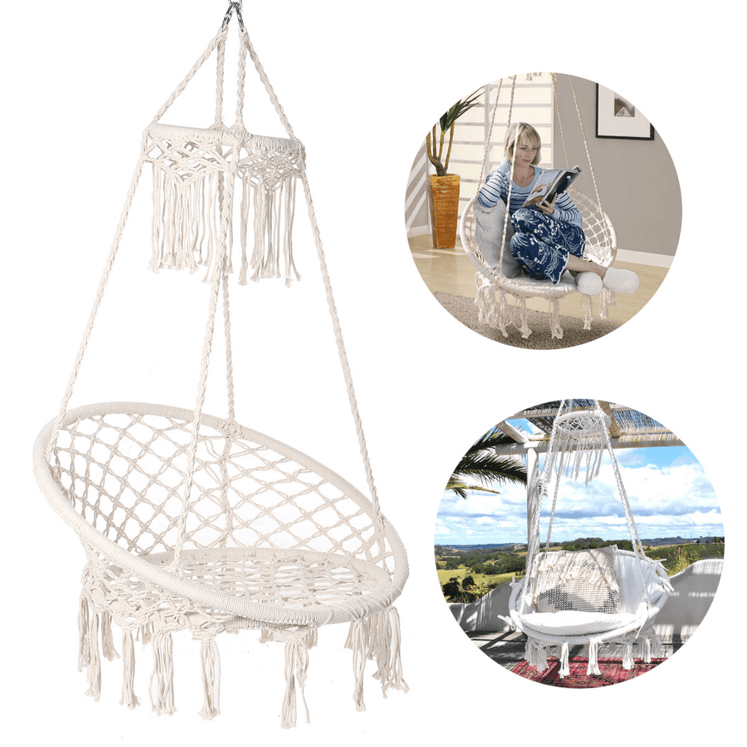150KG Max Load Classic Hammock Swing Chair Bohemian Style Cotton Rope Hanging Spider Swing for Patio, Yard, Garden Indoor Outdoor - MRSLM