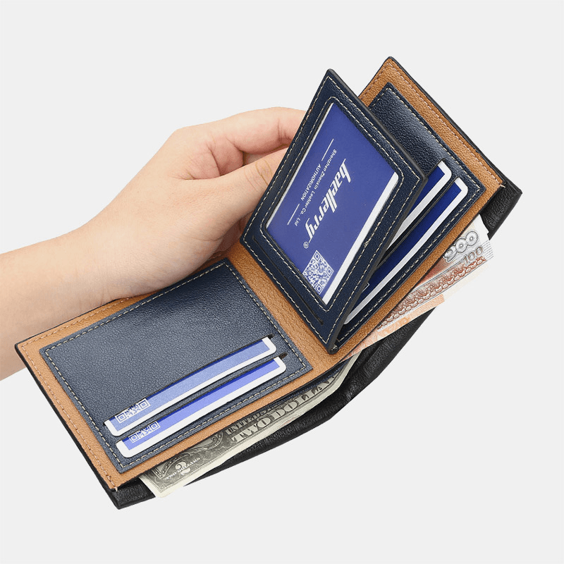 Men PU Leather Short 6 Card Slot Card Holder Business Fashion Bifold Thin Driver License Wallet Coin Purse - MRSLM