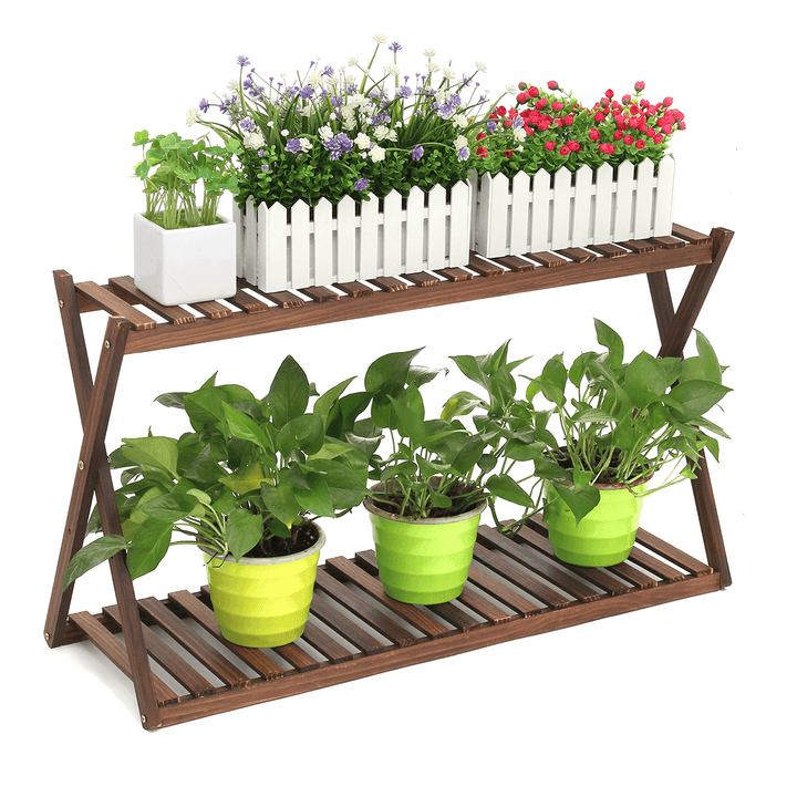 2 Layers Plant Stand Flower Pot Shelves Indoor Outdoor Garden Home Office Planter Shelf Storage Rack - MRSLM