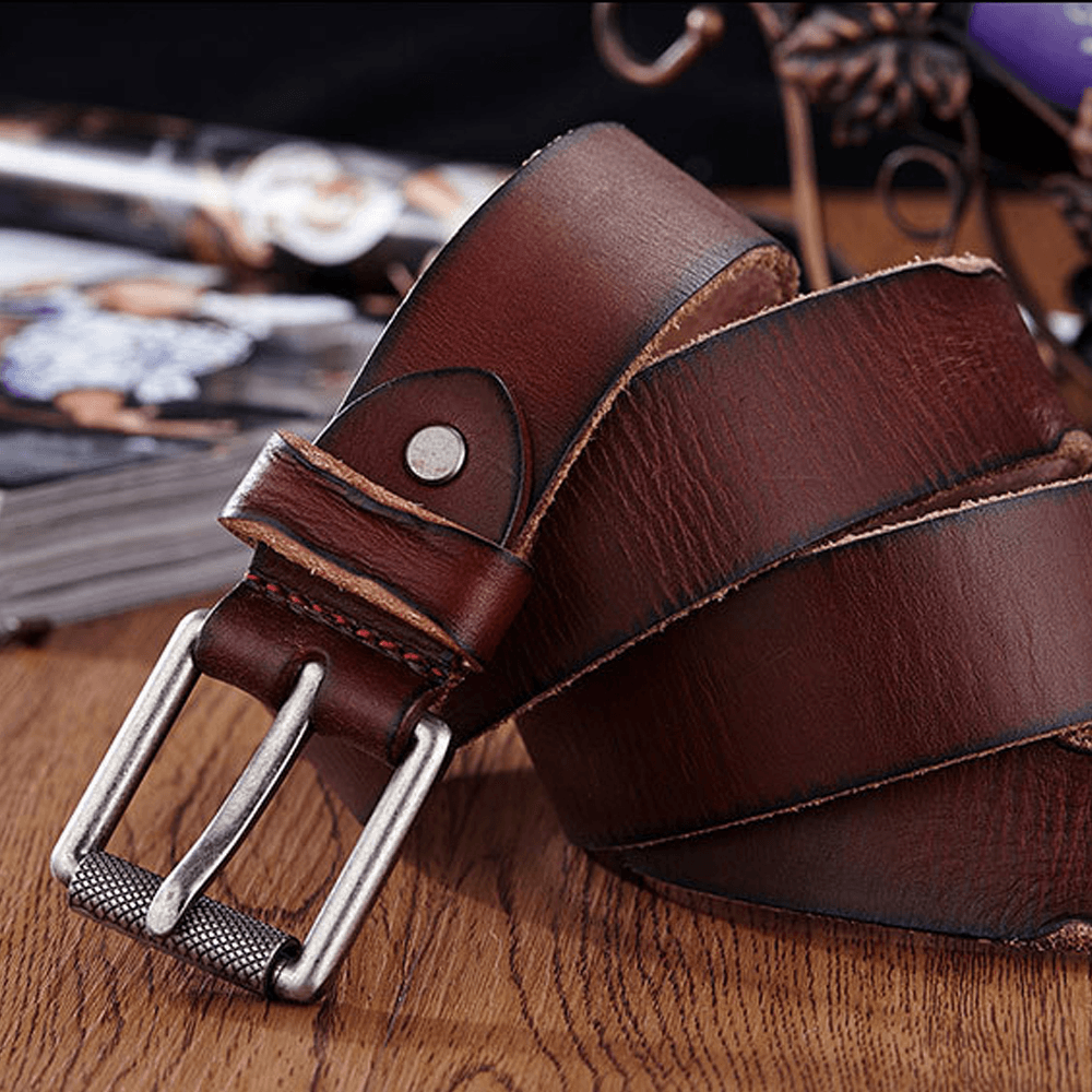 Genuine Leather Men'S Belt Casual Waistband Waist Strap Smooth Pin Retro Belt - MRSLM