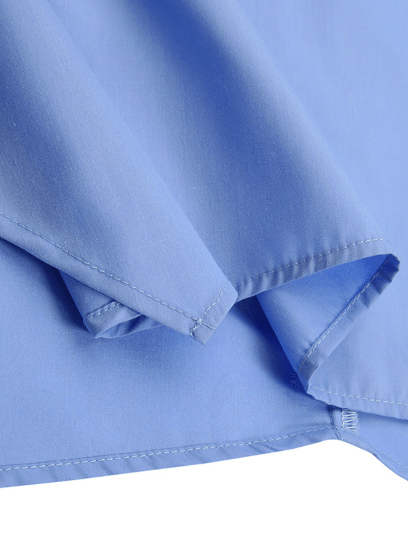 Solid Color V-Neck Back Zipper Long Sleeve Pleating Maxi Shirt Dress - MRSLM