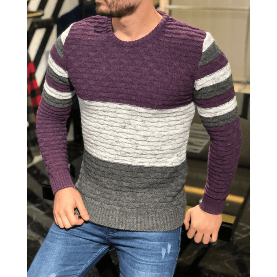 Men'S Color Matching Pit Striped Muscular Men'S Sweater - MRSLM