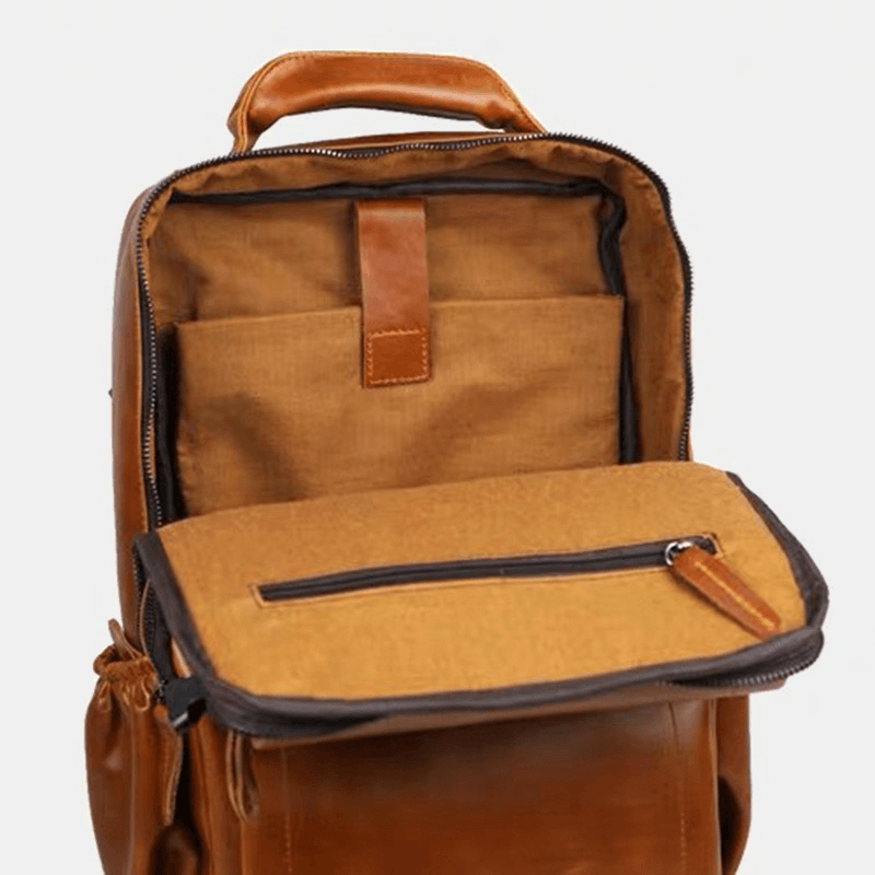 Men Faux Leather Large Capacity Casual Business Retro Fashion 13.3 Inch Laptop Bag Backpack - MRSLM