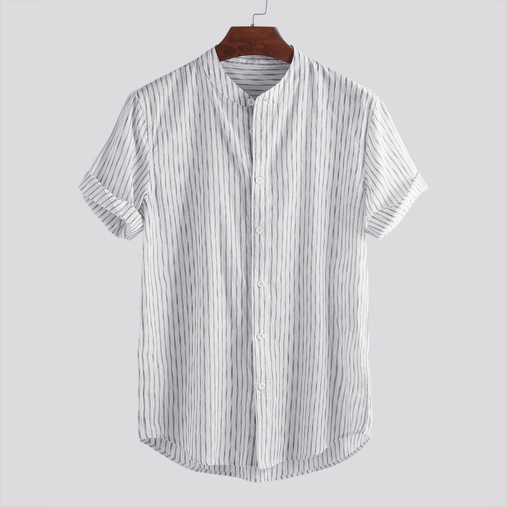 Men Vertical Stripe Relaxed Short Sleeve Shirts - MRSLM