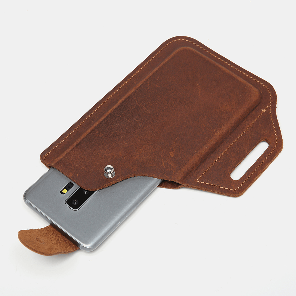 E Ekphero Men EDC Genuine Leather 6.5 Inch Phone Holder Waist Belt Bag - MRSLM