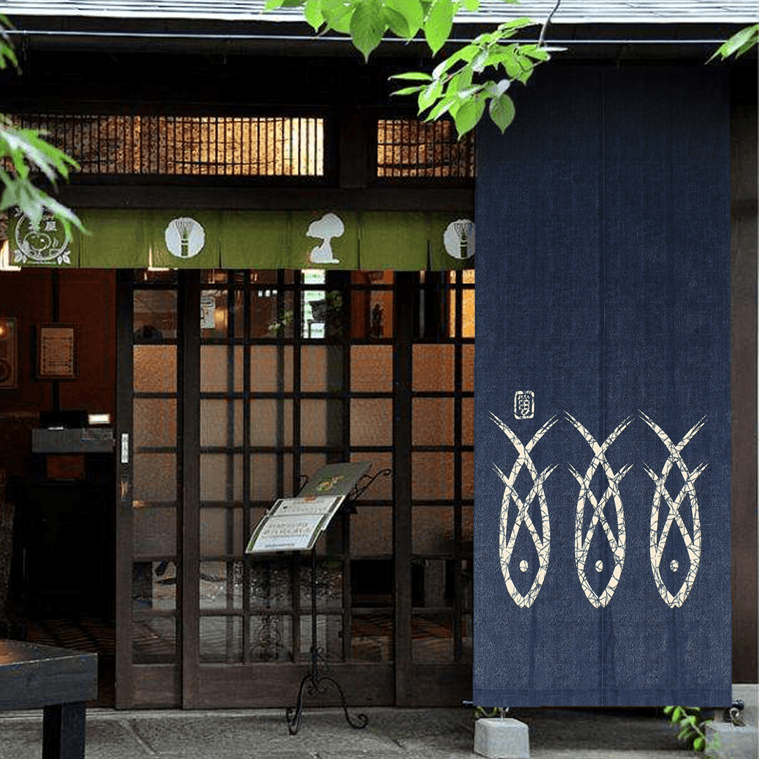 Blue Fish Printed Japanese Noren Doorway Curtain Kitchen Room Door Curtains Decor - MRSLM